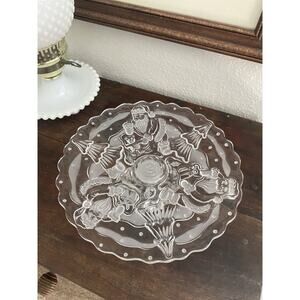 Vintage Crystal Christmas Cookie Plate Footed Plate Pedestal Plate Santa Plate